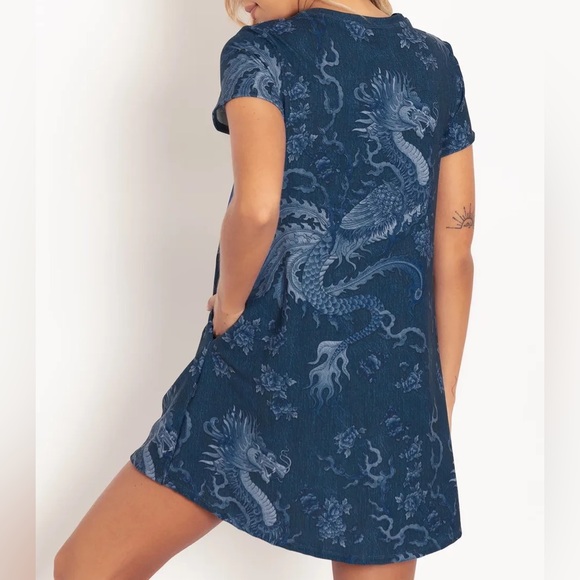 Blackmilk “DRAGON RISING DENIM SWING TEE DRESS - LIMITED” Size Medium M NWT - Picture 5 of 16